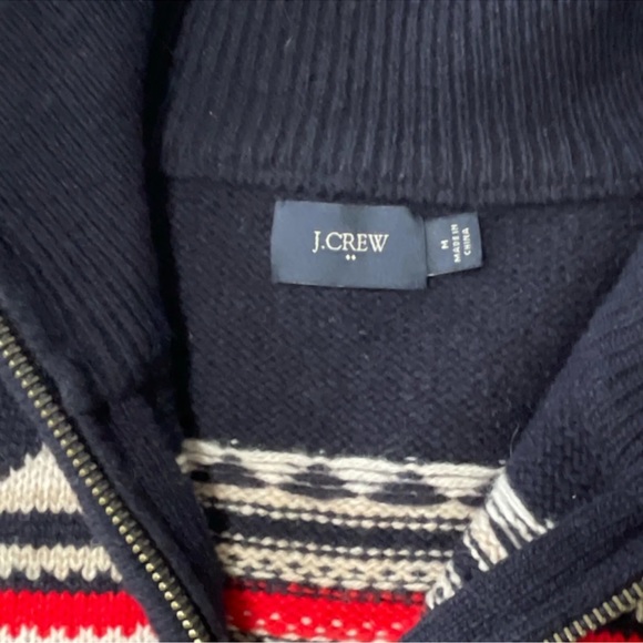 J CREW 1/4 Zip Navy Lambs Wool Nordic Sweater EUC Size Medium - Picture 5 of 5